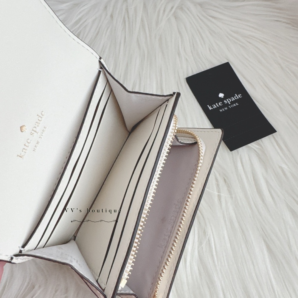 NWT Kate Spade Kayla Small L-Zip Wallet Pebble Leather Meringue White KK056 - Picture 5 of 5